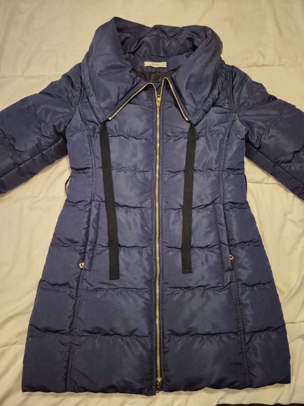 Prada Navy Quilted Longline Puffer Coat